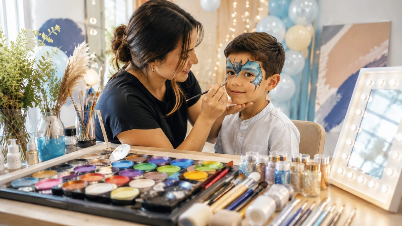 Experiencia Luca Arts Live aplicando arte facial en vivo en un evento SAMALU